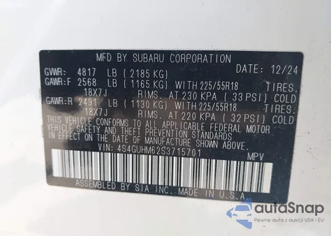 2025 Subaru Crosstrek Limited from USA, damaged, VIN 4S4GUHM62S3715701